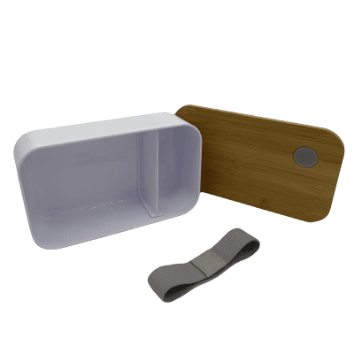 Brotdose Lunchbox mit Bambusdeckel und Gummiband in Weiß1