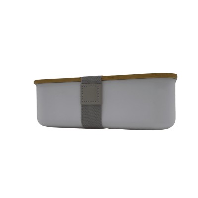 Brotdose Lunchbox mit Bambusdeckel und Gummiband in Weiß2
